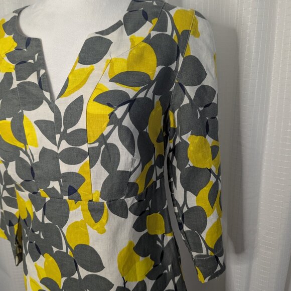 Boden 100% Linen Dress, Gray with Lemon Motif, Size 6R - Picture 4 of 7